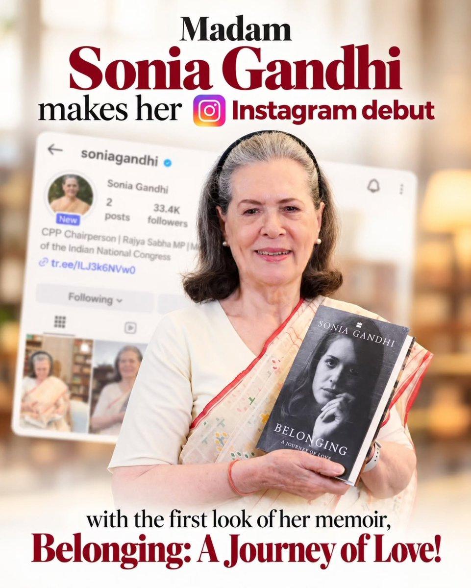 RT by @manishmishraiyc: Madam Sonia Gandhi is now on Instagram. Follow her for updates.