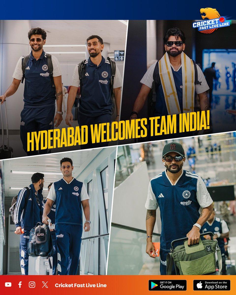 HELLO, HYDERABAD! ✈️🇮🇳 Team India touches down, ready for the next challenge! Hyderabad, bring the noise for the Men in Blue! 🔥🏏 . . .