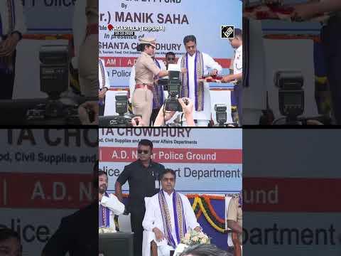 Tripura CM Manik Saha distributes safety equipment to traffic police at Agartala road safety event