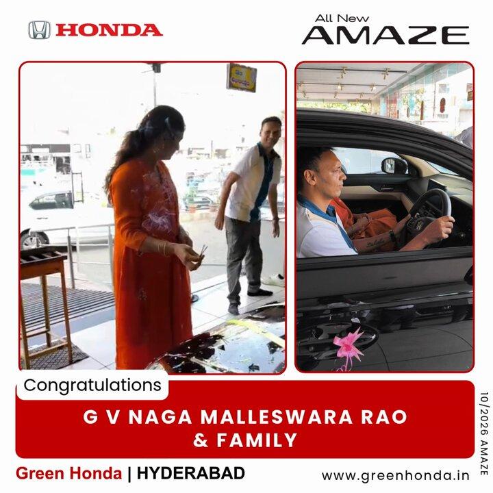 "Thank you, Sri. G V NAGA MALLESWARA RAO for choosing Green Honda and your New Honda Amaze 3G ! We're thrilled to welcome you to the family. call | WhatsApp : 905 222 0000 Website : https://greenhonda