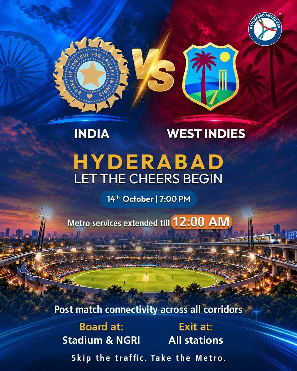 The big match is coming to 🏏 Catch vs on 14th October at 7 PM and skip the post-match traffic, with the last train from Stadium Station departing at 12:00 AM (15th Octobe