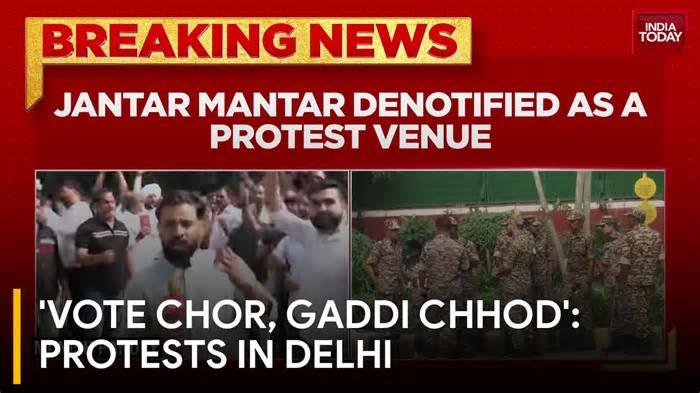 Delhi Chalo March: 'Vote Chor, Gaddi Chhod' Slogans Raised as INDIA Bloc Marches