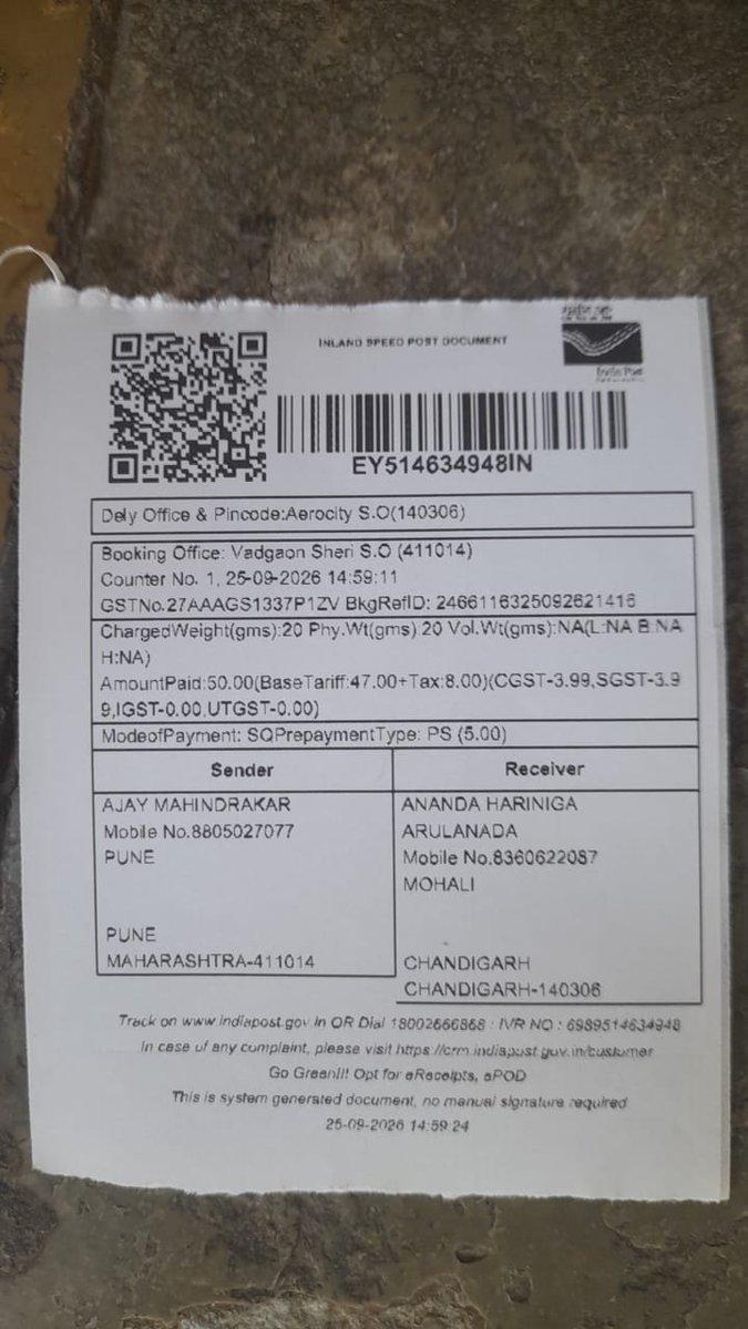 @JM_Scindia pune to Mohali speed Post envelope takes 10 days to reach. Senior offices dont bother to reply with status. Charge rs 50+ against speed post and just forget. Not expected from India post.
