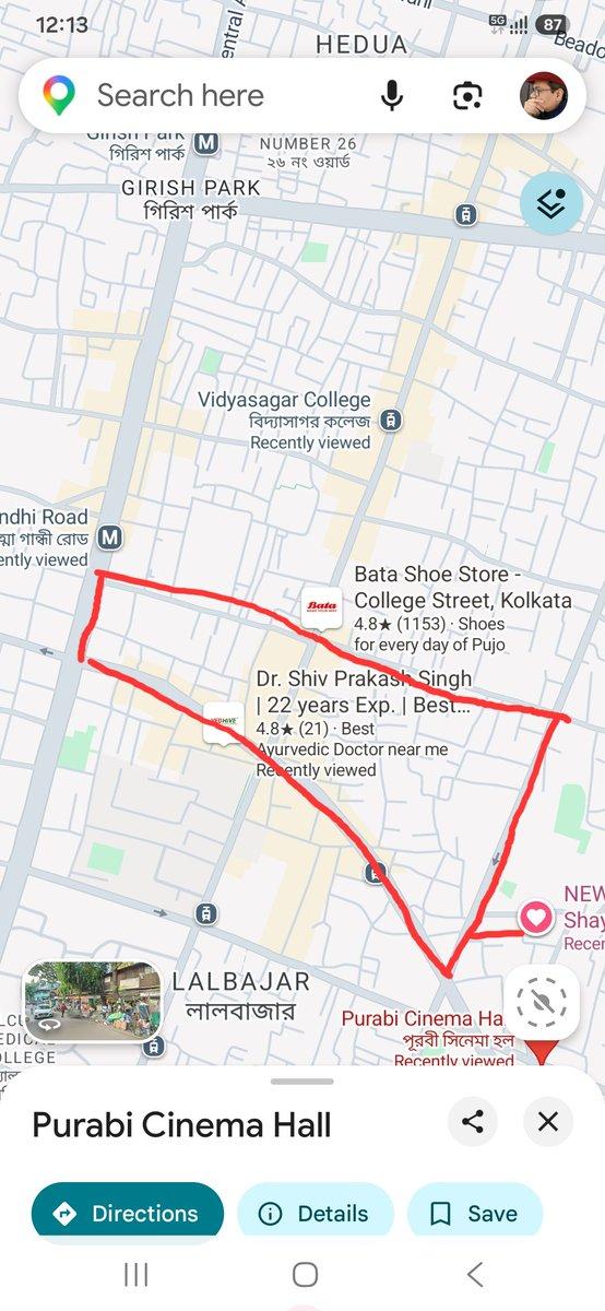 Roads/streets marked red by me on @googlemaps show areas which need daily cleaning by KMC staff & renovation of dilapidated Pre-1947 buildings. These were my observations of our city while vi