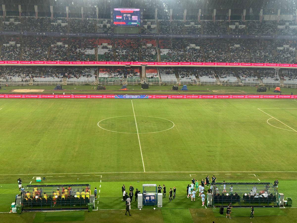 The India vs Uruguay match has been stopped for extreme lightning in Kolkata.