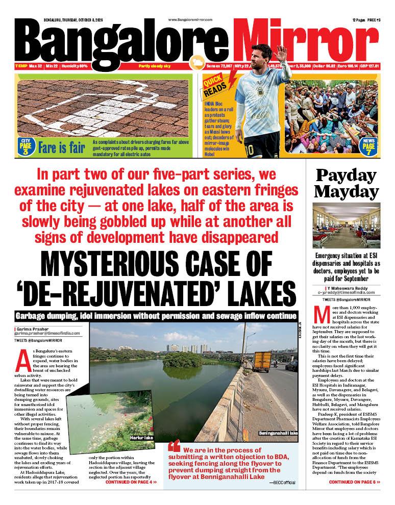 Today's Bangalore Mirror, Front Page. Grab a copy, or check out at https://epaper.indiatimes.com