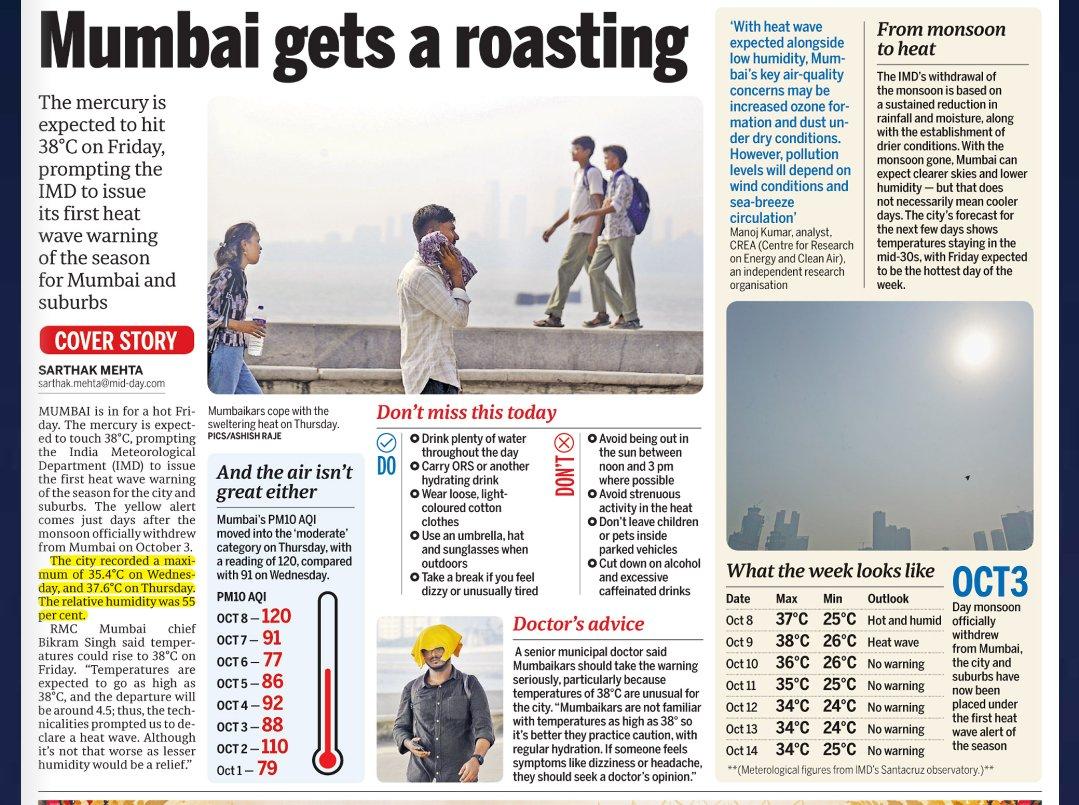 Mumbai Roast ⚠️Heat Wave Alert ⚠️ gets first alert of season as temperatures are expected to hit 38 degree Celsius. @mid_day https://www.mid-day.com//mumbai/mumbai-new