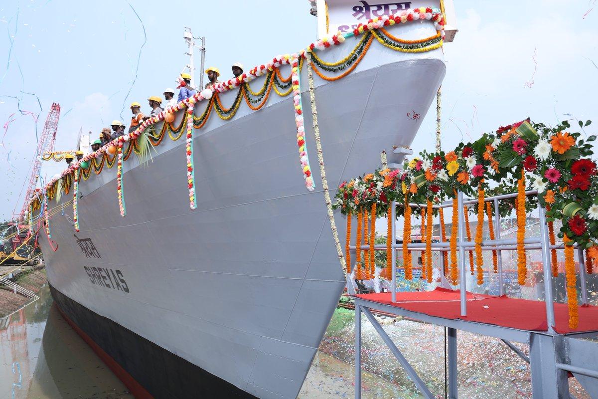 ’s Next Generation Offshore Patrol Vessel ‘Shreyas’ launched at GRSE, . Yard 3040, indigenously designed and built, was launched today in the presence of Vice Chief of Naval Staff