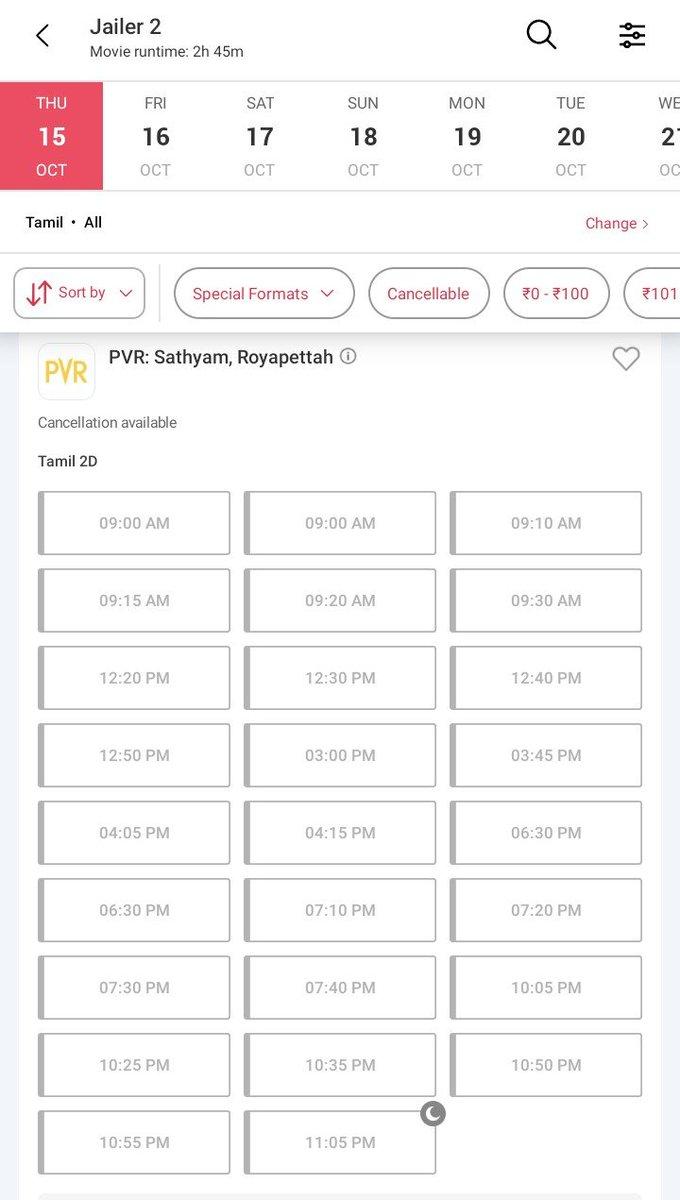 RT by @SKR873: #Jailer2 - Day 1, Showcount in National Plexes #Chennai - 16 Location, 459 Shows 💥 PVR Sathyam : 26 PVR Palazzo : 37 PVR Escape : 33 PVR Ampa : 30 PVR Perambur : 23 PVR VR : 34 PVR RSL